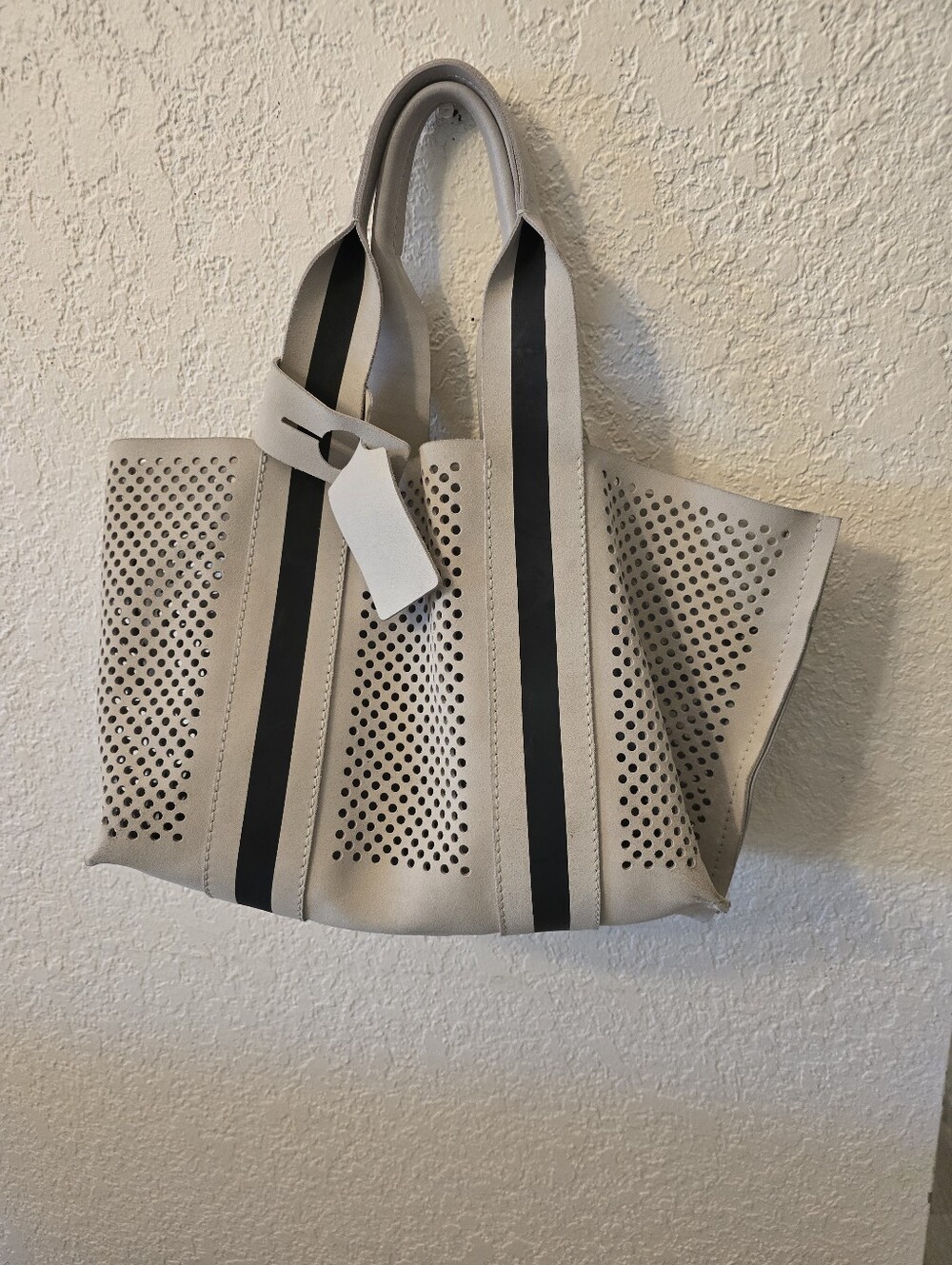 Pedro Garcia Cream Tote with Black Stripes